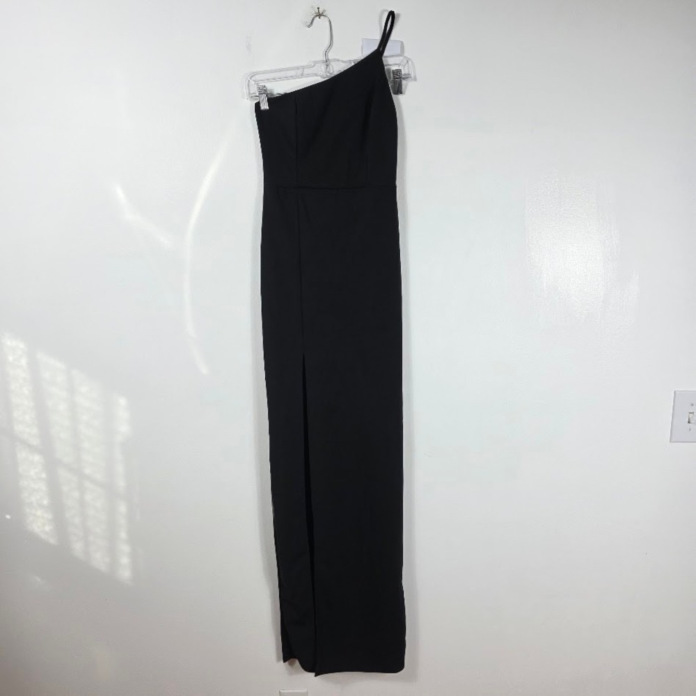 Lulus Black One Shoulder Maxi Dress Side Slit Formal Evening Gown Small